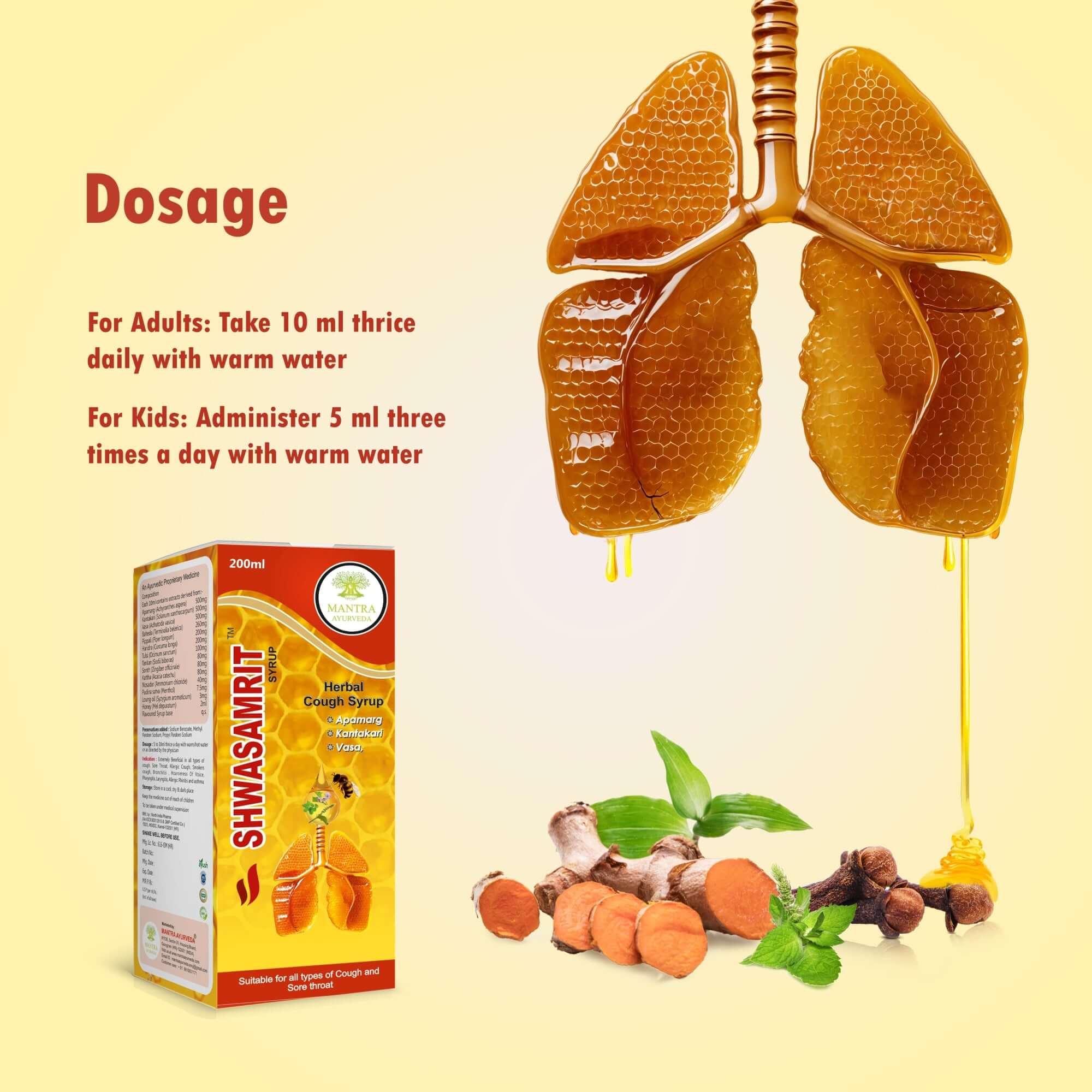 Mantra Ayurveda Shawasamrit Syrup 200ml - Herbal Respiratory Health Support