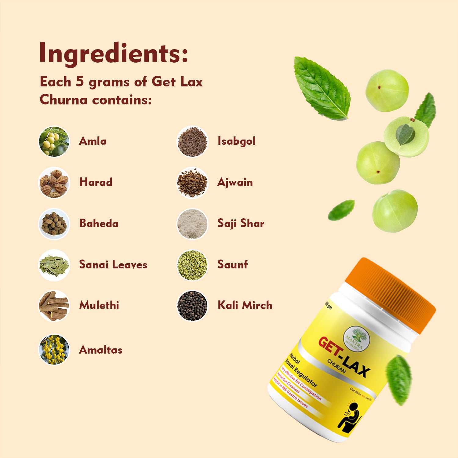 Mantra Ayurveda Get Lax Churna – Natural Herbal Laxative for Constipation Relief and Digestive Health – 100% Ayurvedic Ingredients
