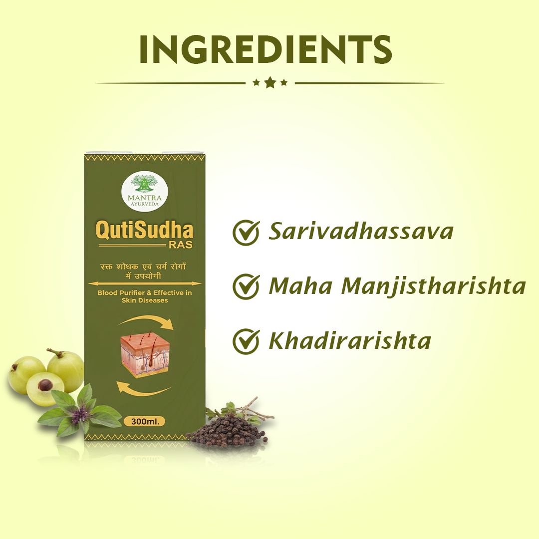 Mantra Ayurveda QutiSudha Ras | Ayurvedic Blood Purifier Syrup for Skin Health & Detox | Supports Acne, Eczema & Urinary Health | Herbal Pitta Balance Formula | 300 ml