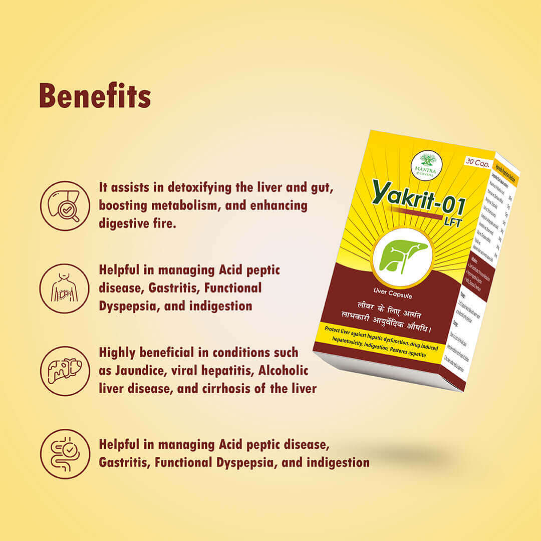 Mantra Ayurveda Cap Yakrit 01 LFT - Herbal Liver Health and Detox Supplement
