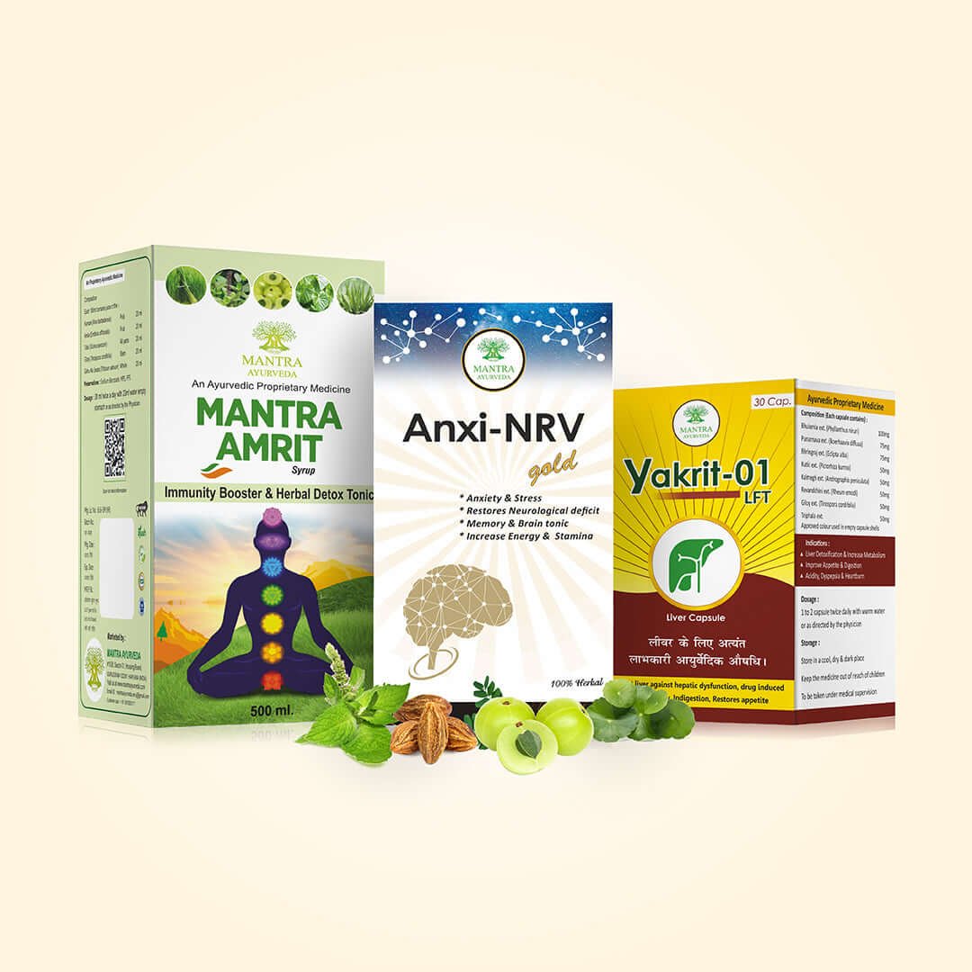 Mantra Ayurveda - Herbal kit for IBS (Mantra Amrit, Anxi-NRV & Yakrit-01 LFT)